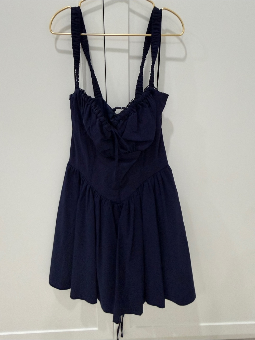 iris Navy Blue Ruched-Strap Mini Dress